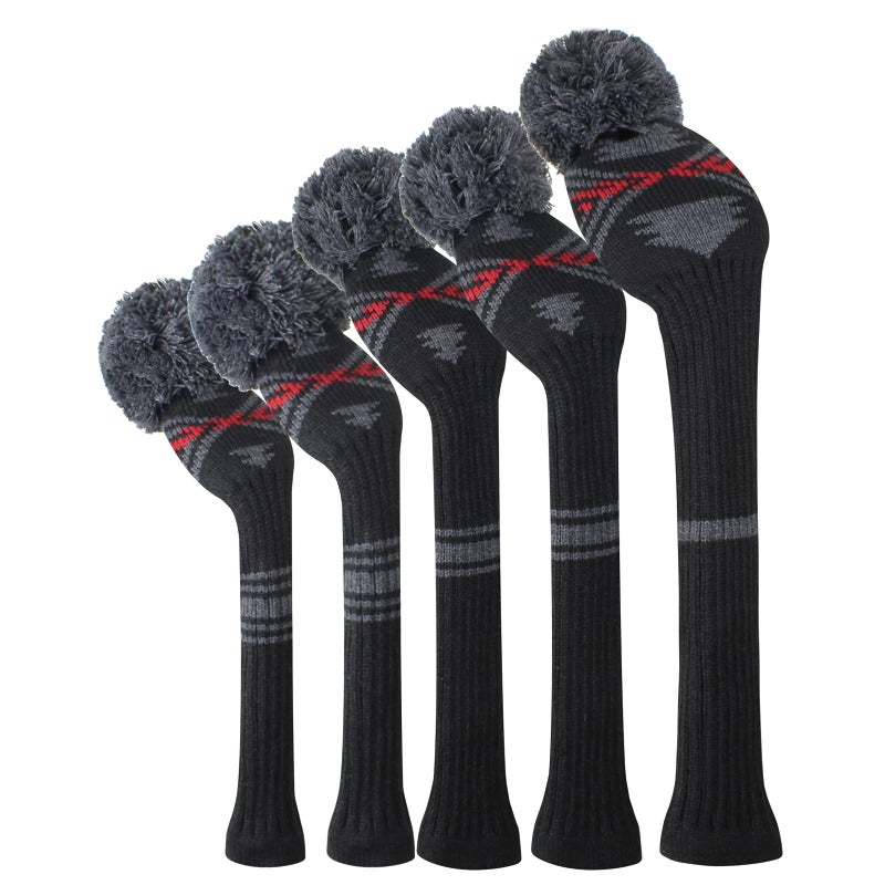 Scott Edward Abstract Pattern Dark Color Golf Headcover Set of 5 PCS, Driver Wood Cover *1, Fairway Wood Cover *2, Hybrid Cover * 2, with Rotating Number Tags. - Image 1